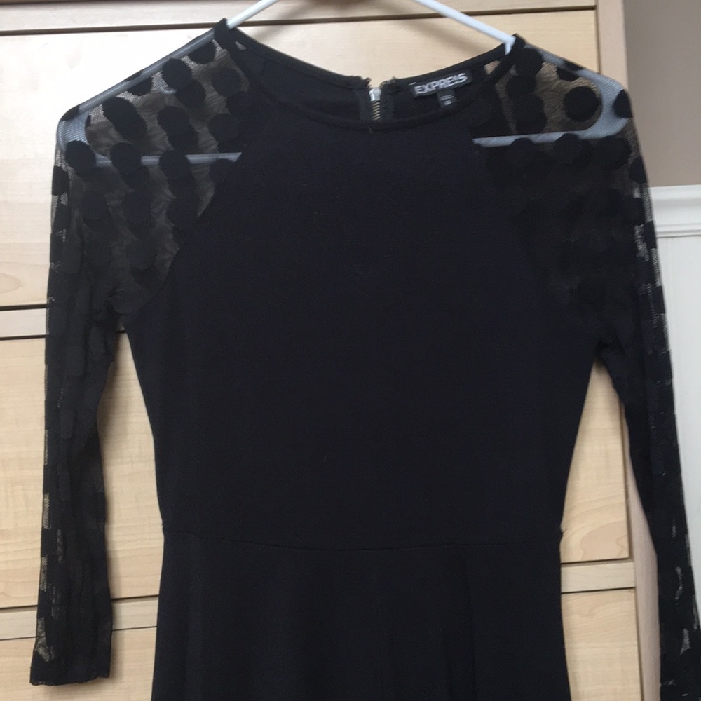 Express dress with sheer polka dot sleeves